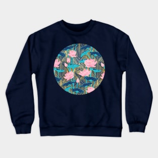 Art Deco Lotus Flowers in Pink & Navy Crewneck Sweatshirt